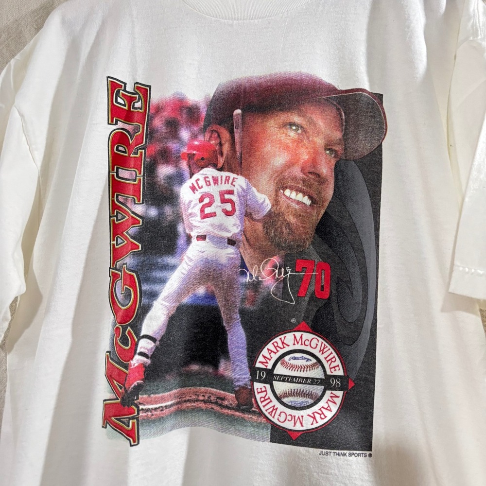 1998 Mark McGwire 70 Home Run Tour T-Shirt All Sport XL Cardinals Double Sided